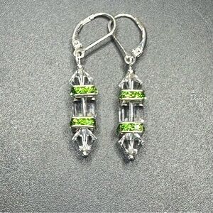 Handmade Swarovski Crystal & Sterling Silver Drop Earrings Clear & Green Sparkel